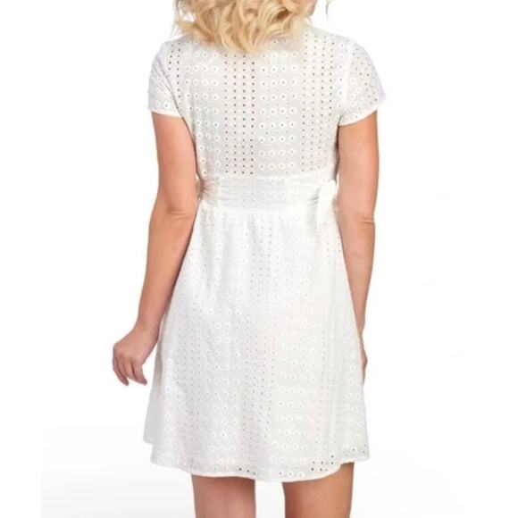 June & Hudson Women’s M White Eyelet Lace Button Front Tie Waist Mini Dress - Picture 2 of 7